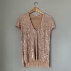 Zara Metallic Shine V-Neck Short Sleeve Tee